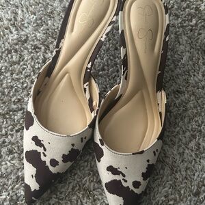 Jessica Simpson brown and White Cow Print Heels